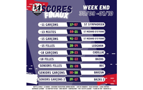 Les Résultats du 30 sept et 1 octobre
