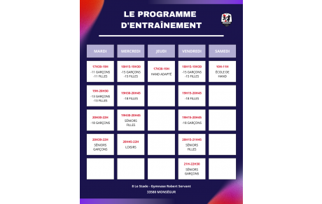 Les Plannings des entrainements